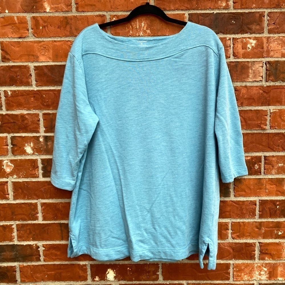 Lands End  Womens XL 18 Turquoise Blue Boat Neck Knit Top